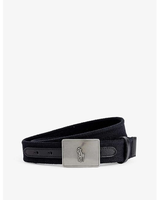 Polo Ralph Lauren Black Logo-plaque Woven Belt for men