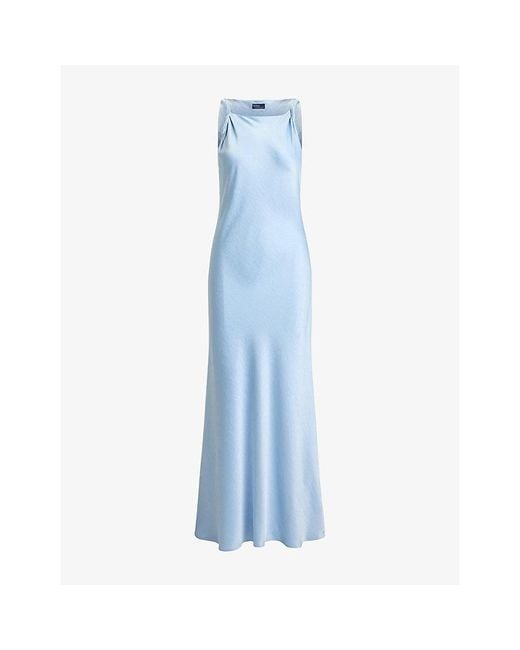 Polo Ralph Lauren Blue Twisted-Strap Sleeveless Satin Maxi Dress