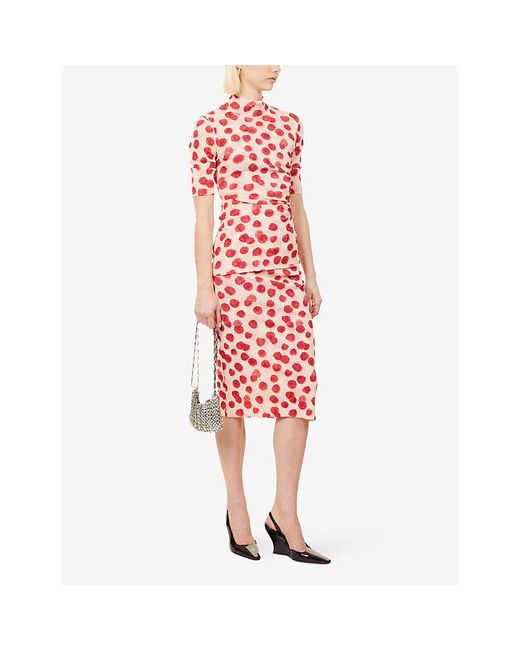 Stella McCartney Red Print High-Neck Mesh Top