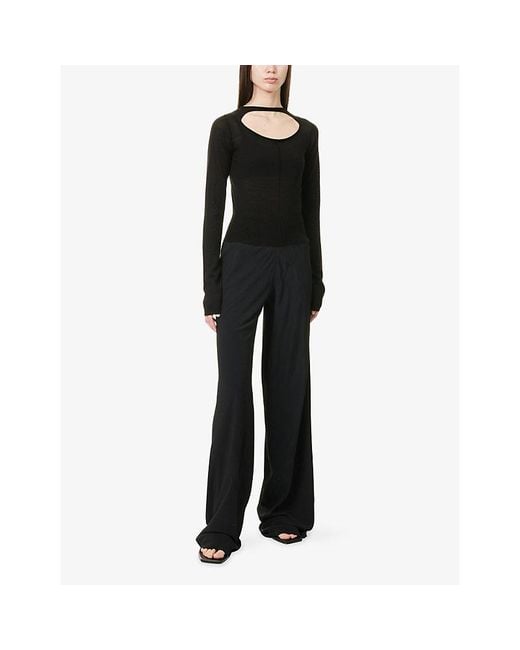 Rick Owens Black Cut-Out Cropped Wool Top
