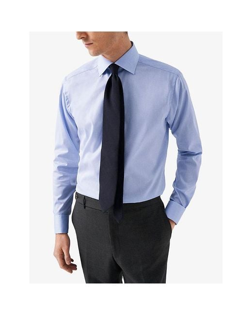 Eton of Sweden Blue Signature French-Cuff Slim-Fit Cotton-Twill Shirt for men