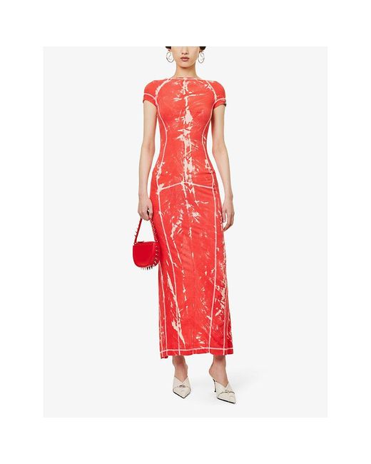 KNWLS Red Raze Abstract-pattern Cotton-jersey Maxi Dres