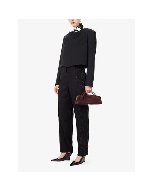 Dries Van Noten Black Pilar Embroidered Tapered-Leg Woven Trousers
