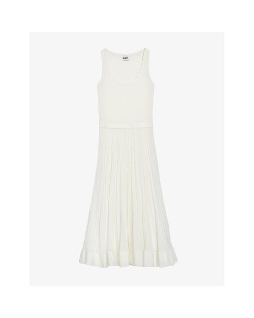 Claudie Pierlot White Scoop-neck Pleated Stretch-cotton Maxi Dress