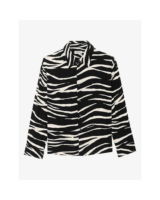 Zadig & Voltaire Black Tyrica Zebra-Print Long-Sleeve Satin Shirt