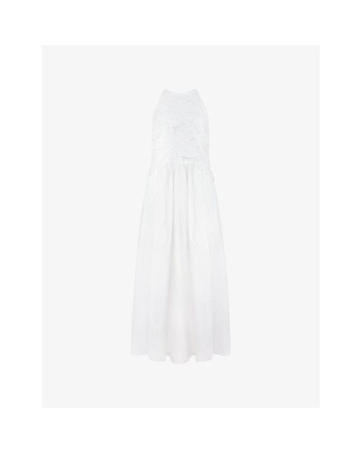 Ro&zo White Marina Floral-Cutwork Sleeveless Cotton Midi Dress