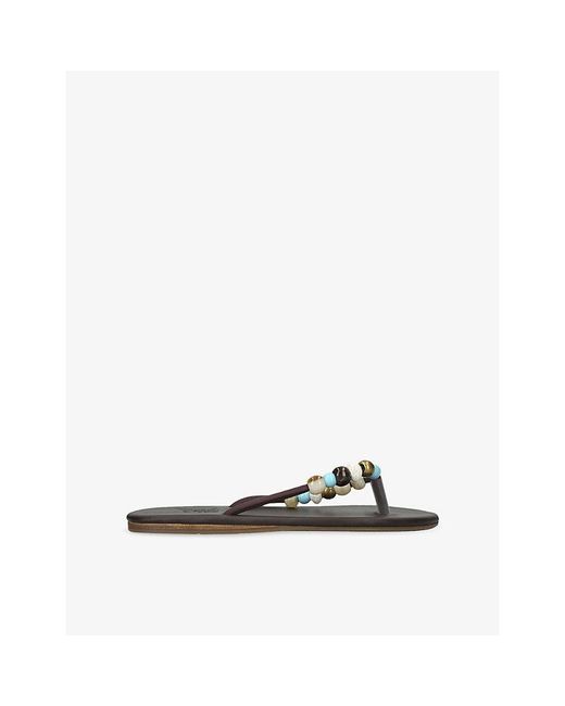Ancient Greek Sandals Brown Saionara Bead-Embellished Thong Leather Sandals