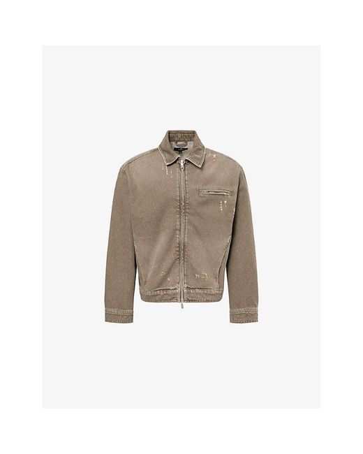 Represent Brown Distressed Collared Denim Jacket for men