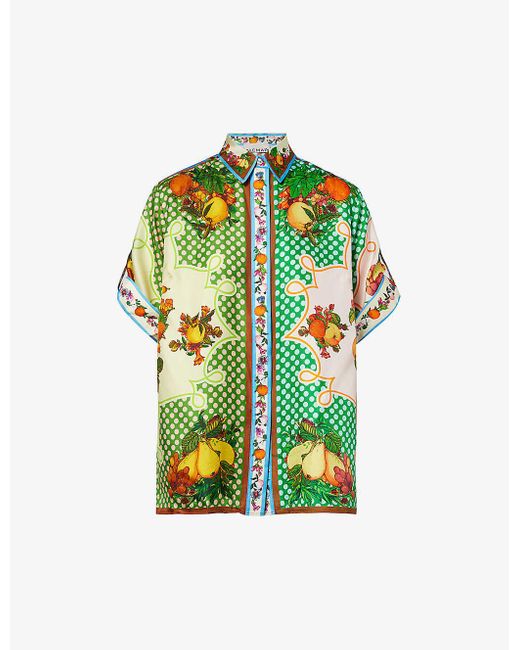 ALÉMAIS Green Lemonis Fruit-pattern Silk Shirt