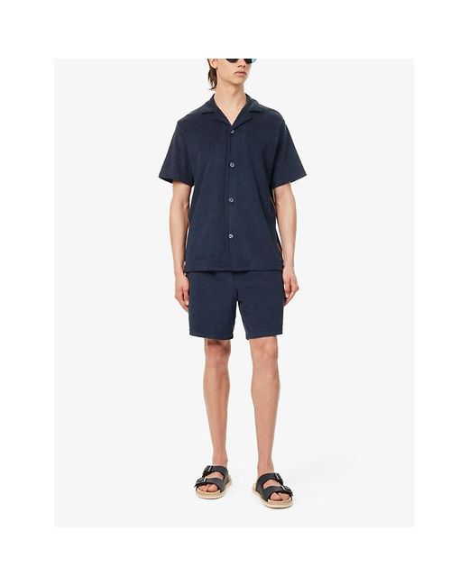 Paul Smith Blue Towel Stripe Camp-collar Regular-fit Cotton-blend Shirt for men