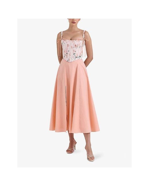 House Of Cb Pink Clarabelle Detachable Corset Stretch-Cotton Midi Dress