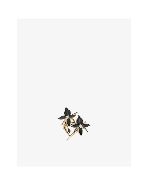 Shaun Leane White Orchid 2 Flower-Plated 925 Sterling And Diamond Ring