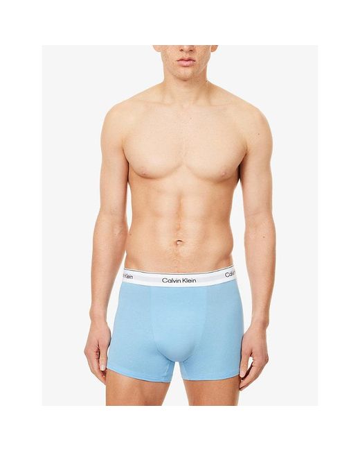Calvin Klein White Icon Logo-Waistband Pack-Of-Three Stretch-Cotton Trunks for men