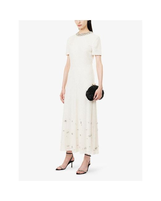 Roland Mouret White Crystal-Embellished Beaded Midi Dress