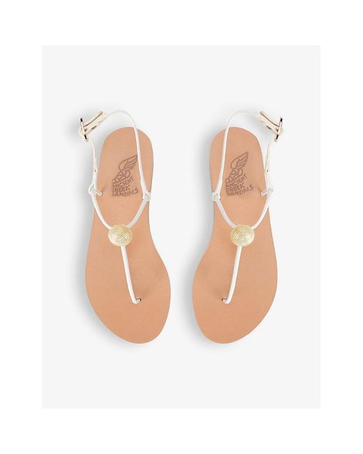 Ancient Greek Sandals White Dimitra Gold-tone Applique Leather Sandals
