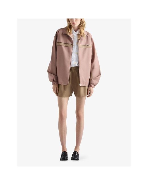 Prada Brown Contrast-Panel Oversized-Fit Wool Jacket
