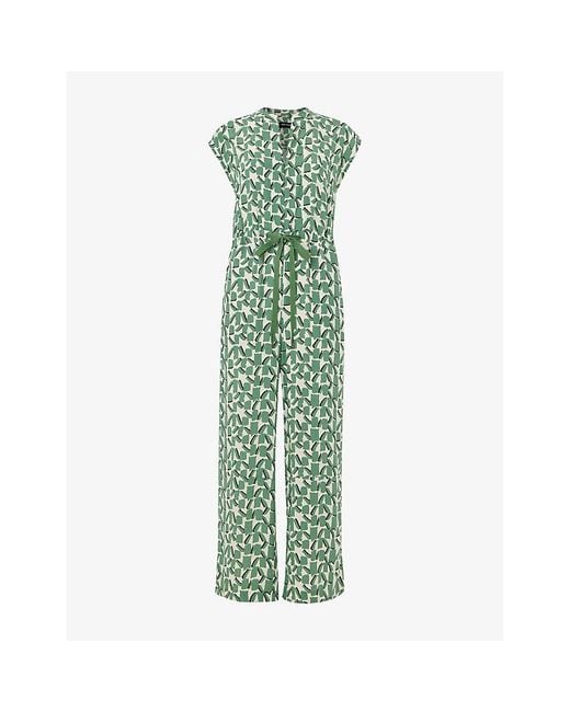 Whistles Green Abstract-Print Tie-Waist Woven Jumpsuit