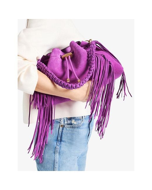 Jimmy Choo Purple Cinch Medium Fringe Suede Handbag