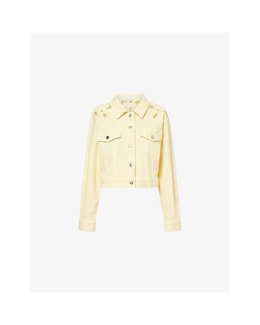 GOOD AMERICAN Metallic Cut-Out Embroidered Stretch-Denim Jacket