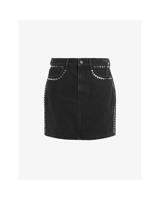 AllSaints Black Winnie Stud-embellished Denim Mini Skirt