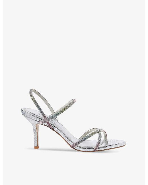 Dune White Miraculous Embellished Metallic Faux-leather Sandals