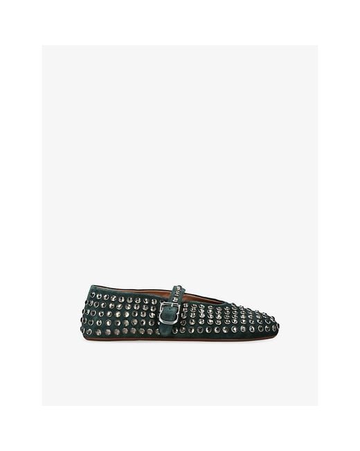 Alaïa Green Jewel-Embellished Suede Ballet Flats