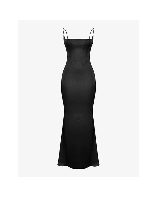 House Of Cb Black Olivette Corset Satin Maxi Dress