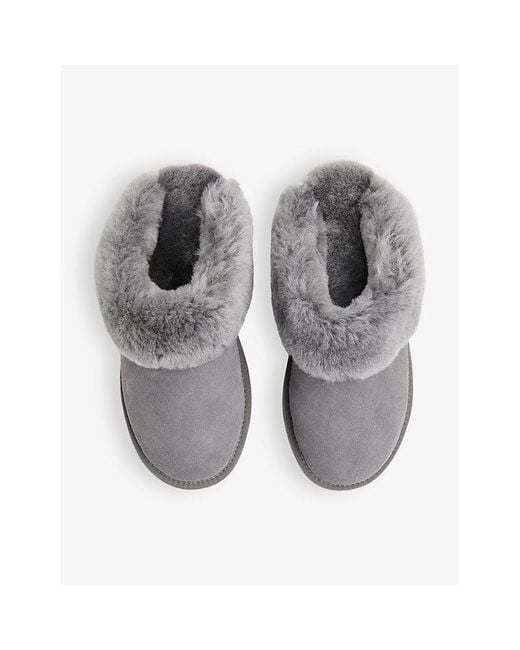 Whistles Gray Emilia Sheepskin-Cuff Suede Slippers
