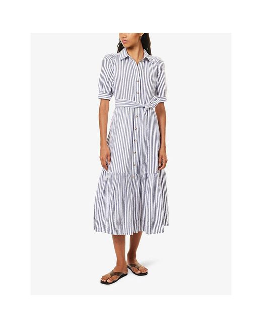 ME+EM Purple Pinstripe Belted Cotton Maxi Dress