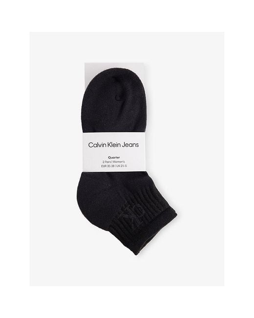 Calvin Klein Black Branded Pack Of Two Cotton-Blend Ankle Socks