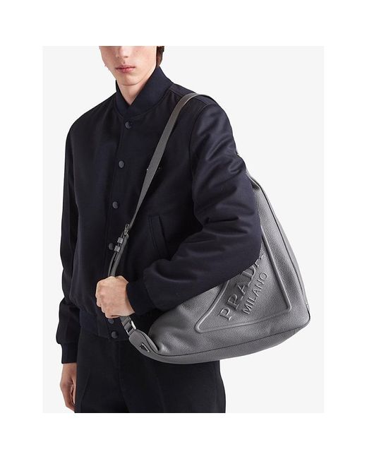 Prada Gray Triangle Large Leather Shoulder Bag for men