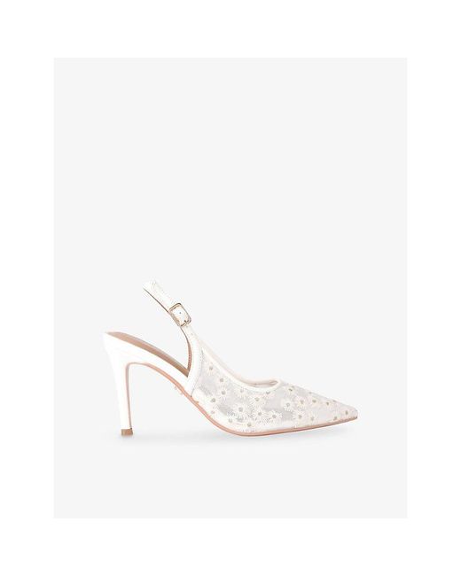 Carvela Kurt Geiger White Positano High Floral Slingback Heeled Vinyl Pumps