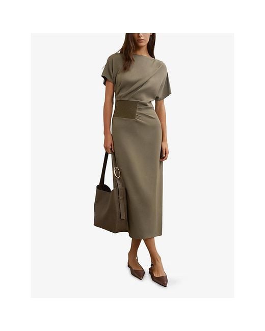 Reiss Green Etta Ribbed-Panel Stretch-Jersey Midi Dress