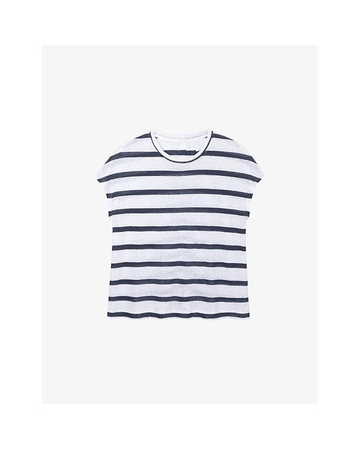 The White Company Blue Stripe-Print Button-Back Linen-Jersey Top