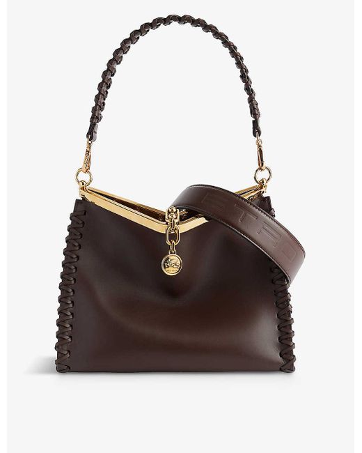 Etro Brown Vela Braided-strap Leather Top-handle Bag