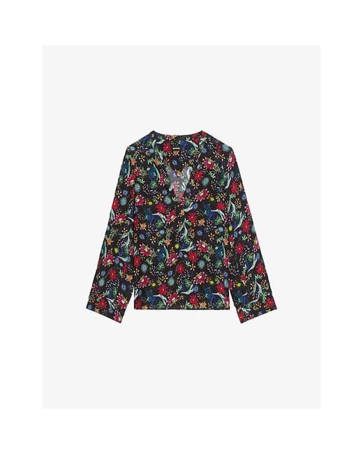 Zadig & Voltaire Black Torny Tunic Floral-Print Woven Top
