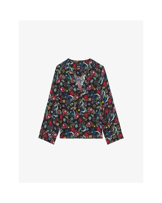 Zadig & Voltaire Black Torny Tunic Floral-Print Woven Top