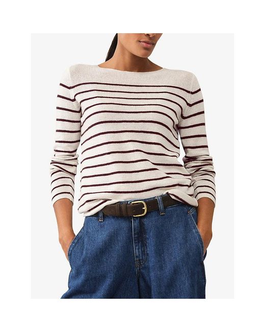 The White Company White Striped Boat-Neck Wool-Blend Jumper