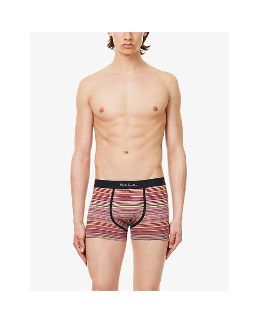 Paul Smith Blue Stripe-print Pack Of Three Stretch Organic-cotton Trunks for men