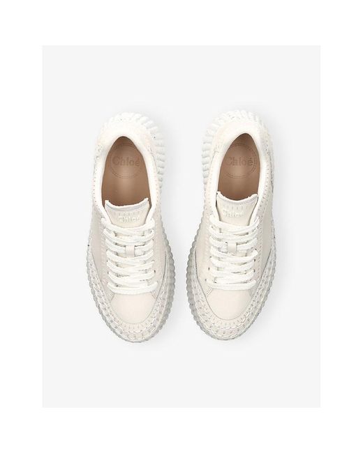 Chloé White Nama Wedge Leather Trainers