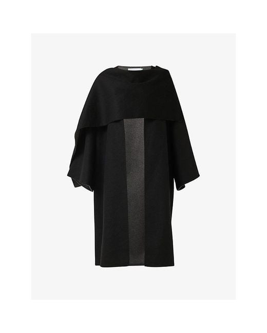 eem Black Reversible Cocoon Wool-Blend Coat With Scarf Detail