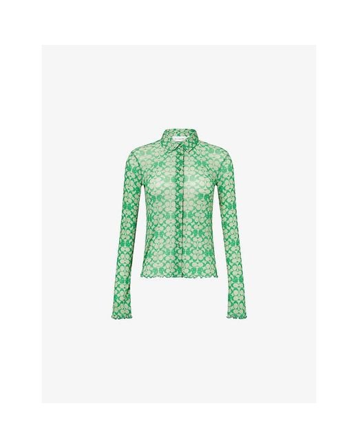 COACH Green X Brain Dead Monogram Long-Sleeve Mesh Shirt