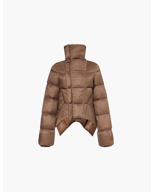 Rick Owens Brown Naska Asymmetric-Hem Shell-Down Jacket