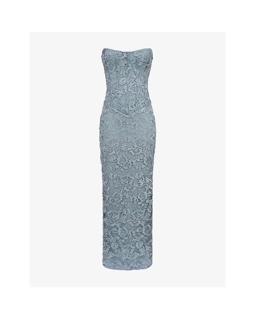 House Of Cb Blue Anisa Hand Beaded Strapless Maxi Dress
