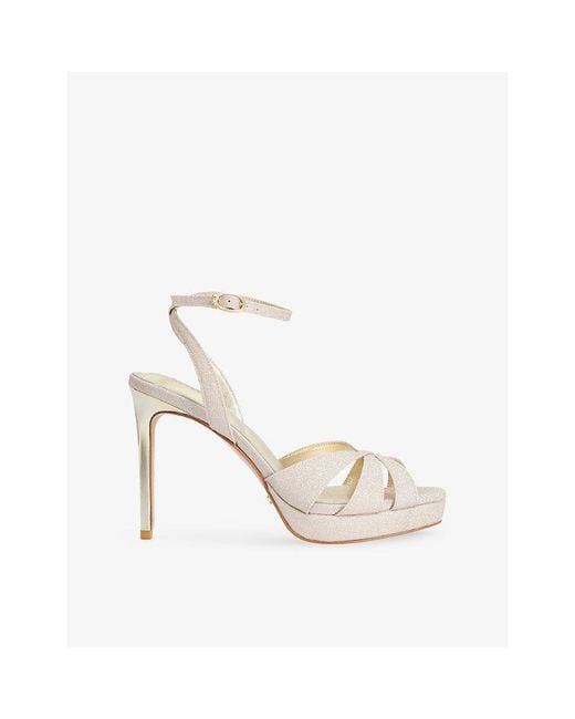 Dune White Mayva Fabric Heeled Sandals