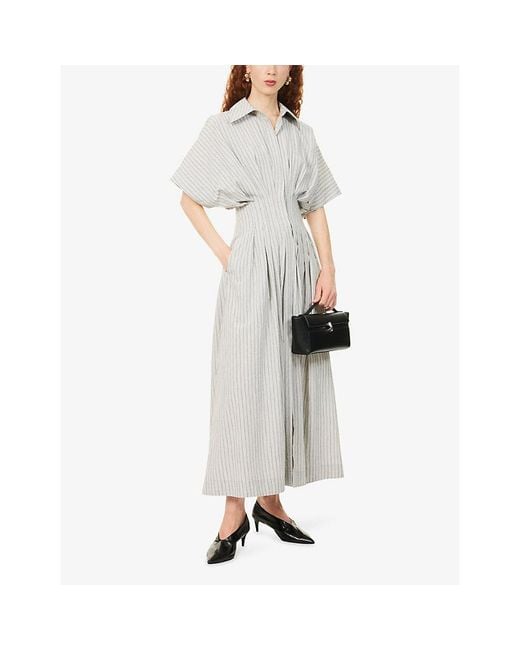 Palmer//Harding Gray Courage Striped Woven Midi Shirt Dress