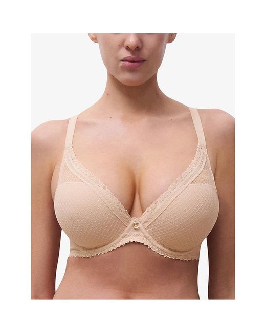 Chantelle White Romance Plunge Stretch-Lace T-Shirt Bra