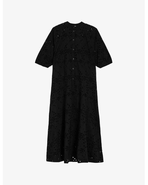 Ted Baker Black Nikaia Broderie-anglaise Relaxed-fit Cotton Midi Dress