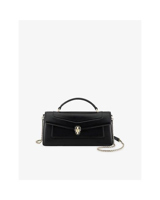 BVLGARI Black Serpenti Forever Elongated Leather Top-Handle Bag