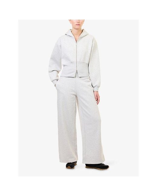 Lounge Underwear White Zip-Up Fitted-Waist Cotton-Blend Hoody